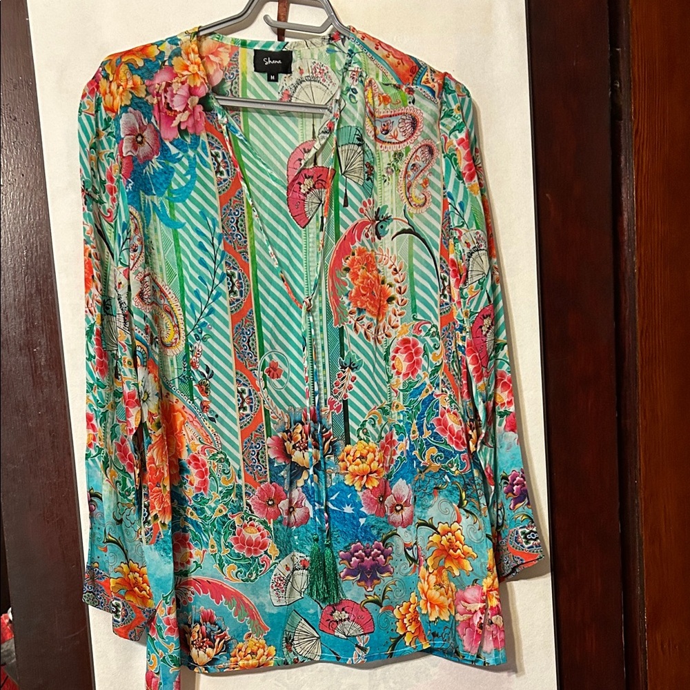 Shana Long Sleeve Blouse Shirt, Multi, Medium Used - Excellent
